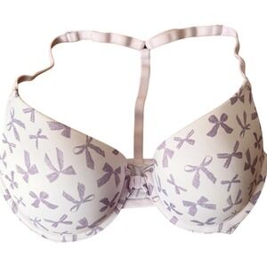 Victoria's Secret PINK Wear Everywhere Push Up Bra 34C Front Close Purple Bows